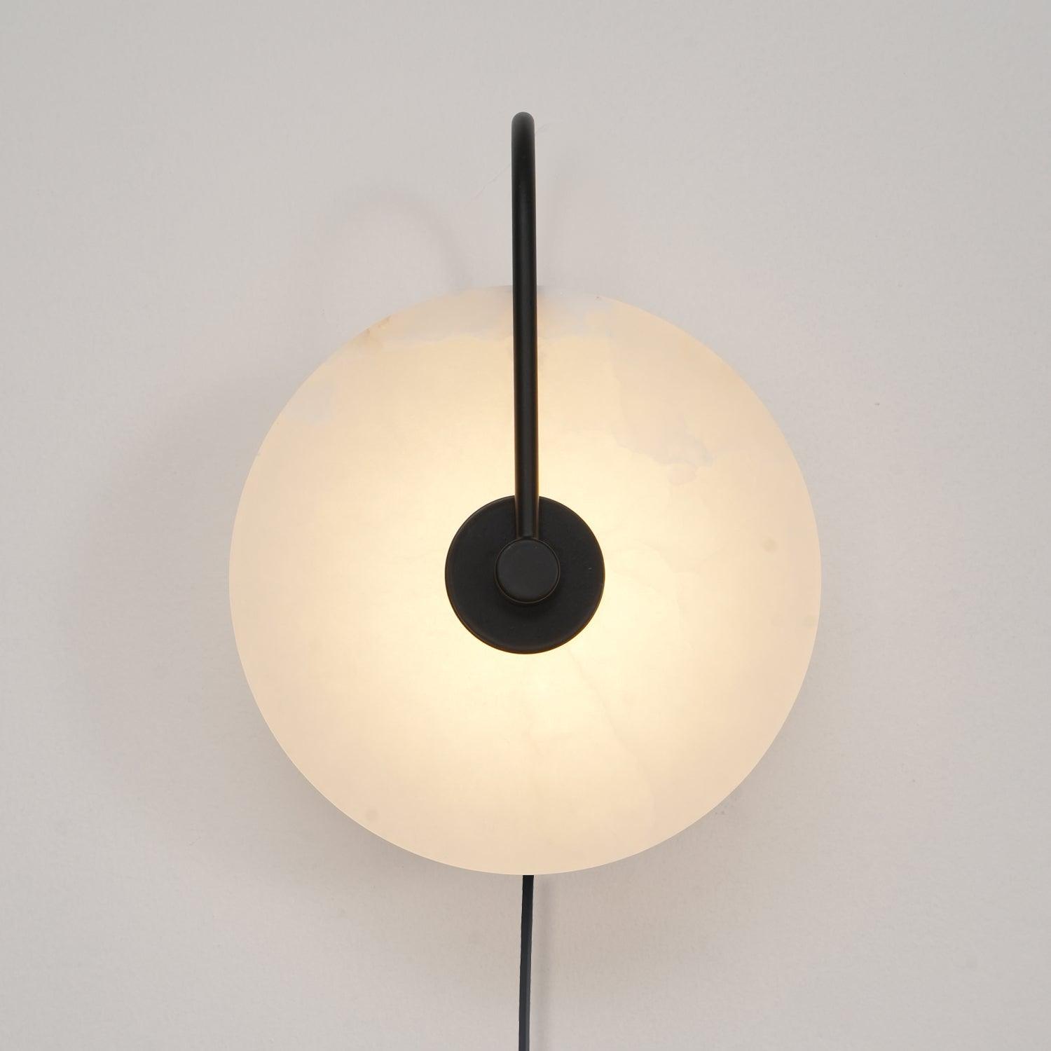 Halo Alabaster Plug-In Wall Light / ∅ 11.8″ / Dia 30cm / Black / UK Plug