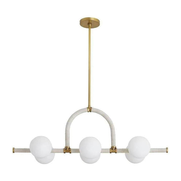 Harrison Six-Globe Architectural Linear Chandelier / Antique Brass