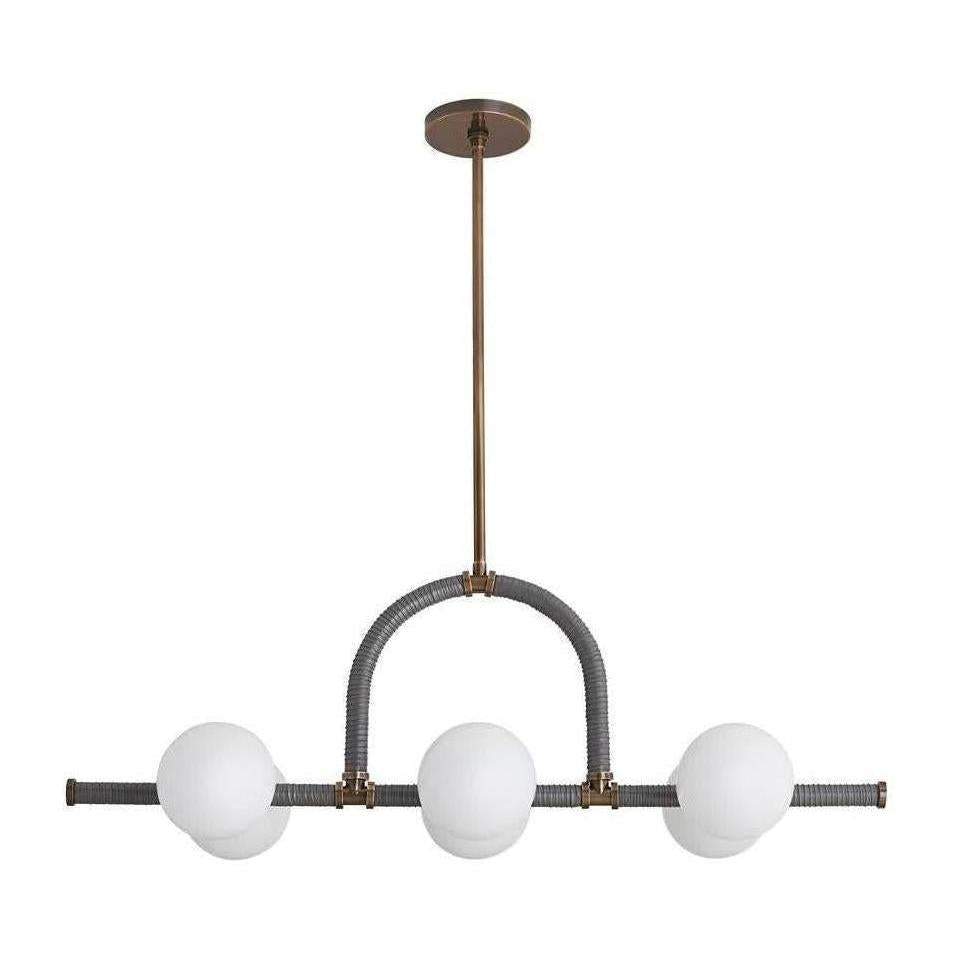 Harrison Six-Globe Architectural Linear Chandelier / Heritage Brass