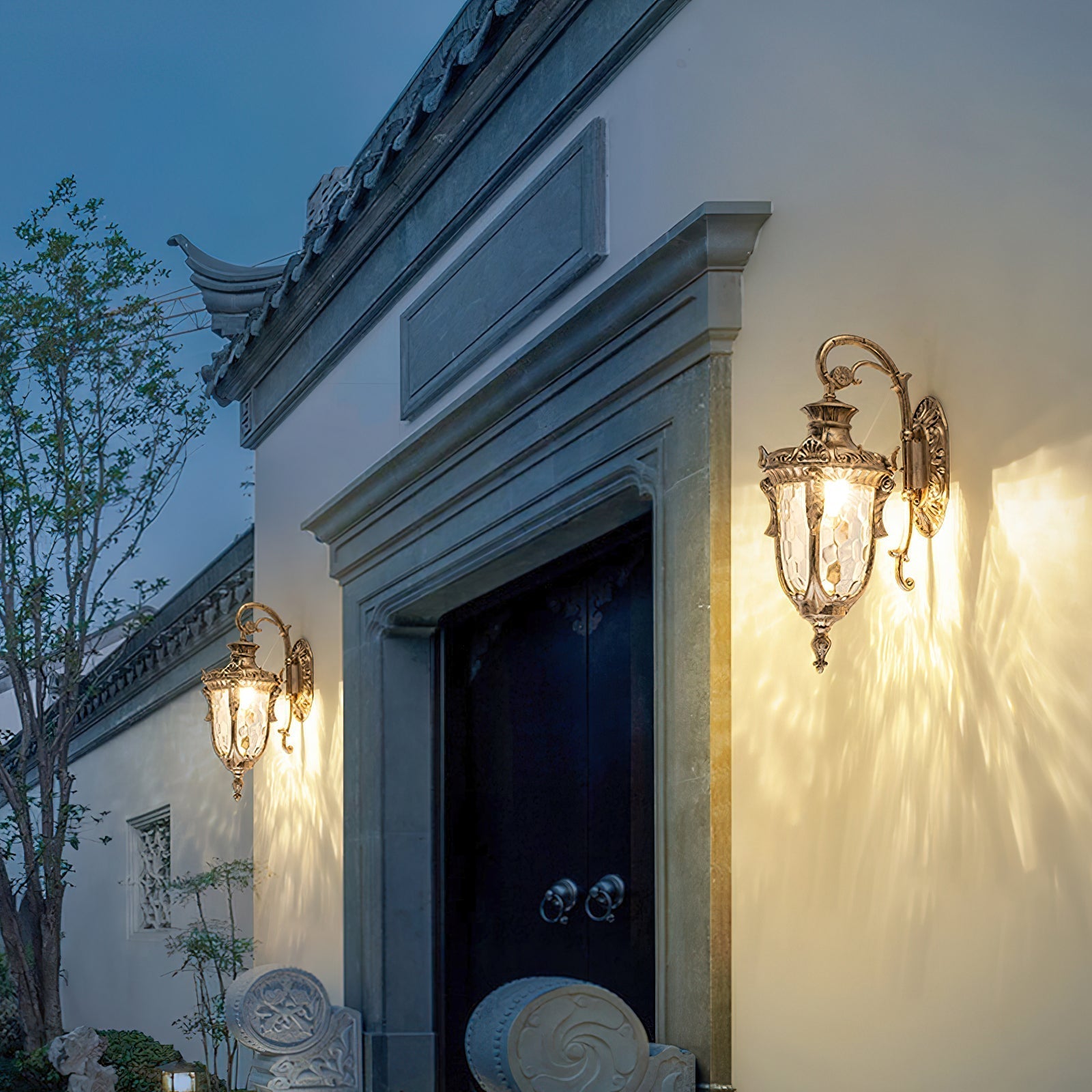 Heritage Ribbed Glass Outdoor Wall Lantern / L 9.1” x W 6.3” x H 16.9” / Black / Set of 2