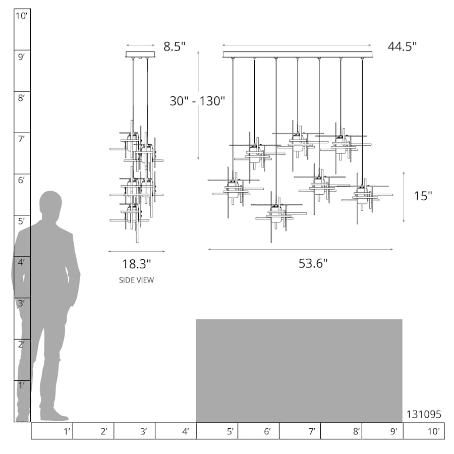 Hubbardton Forge Tura 7 Light 54" Wide Linear Pendant