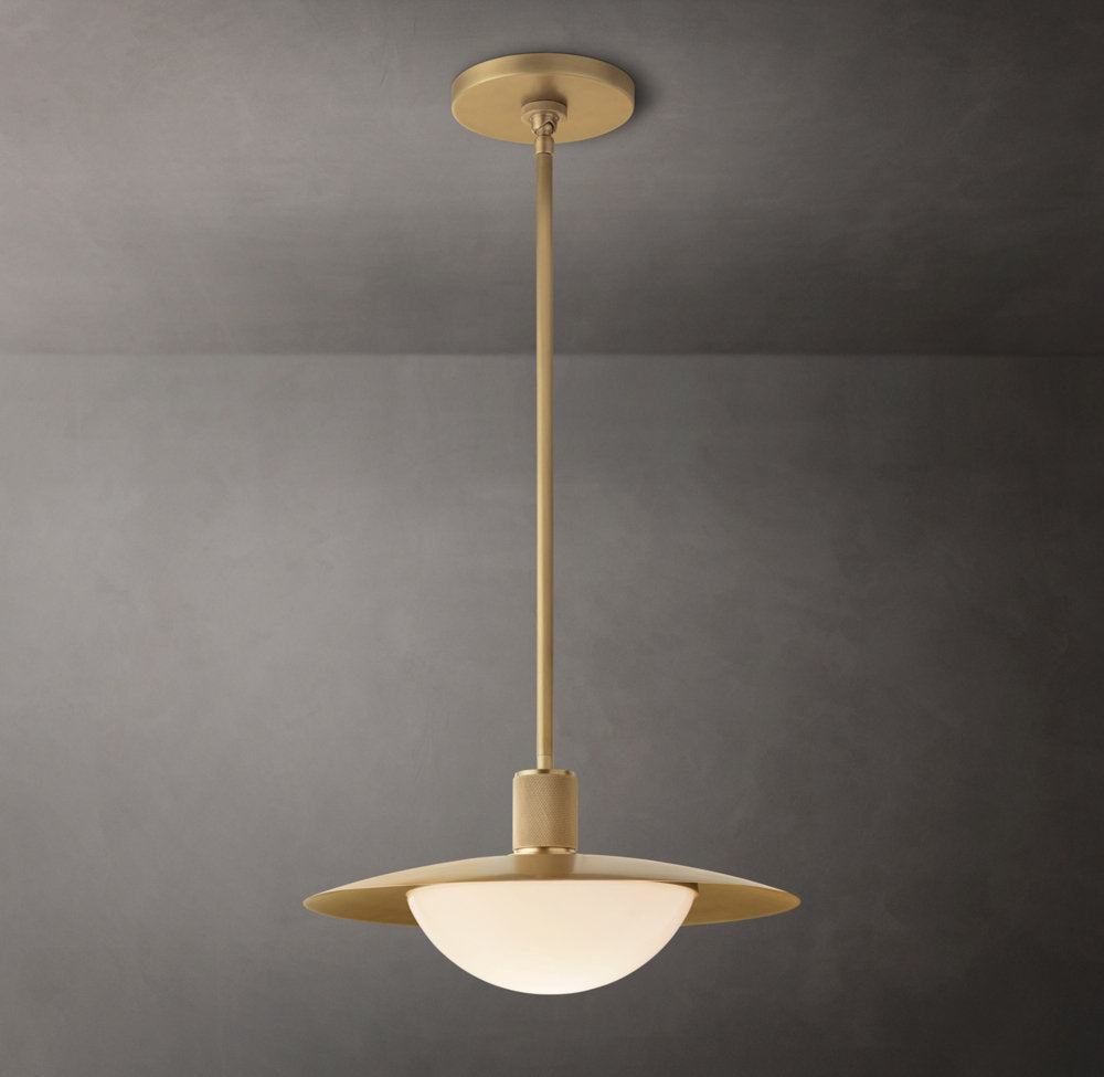 Knurled Brass Milk Glass Pendant