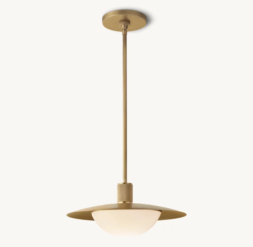 Knurled Brass Milk Glass Pendant