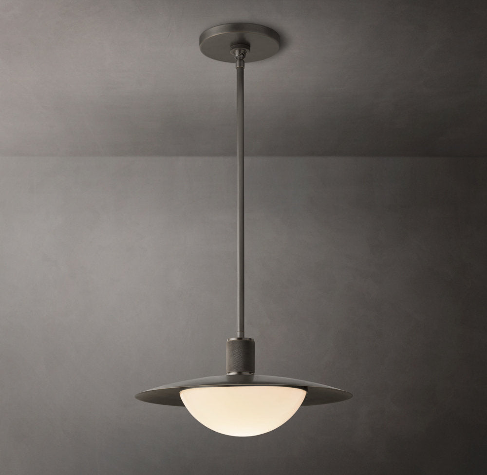 Knurled Brass Milk Glass Pendant