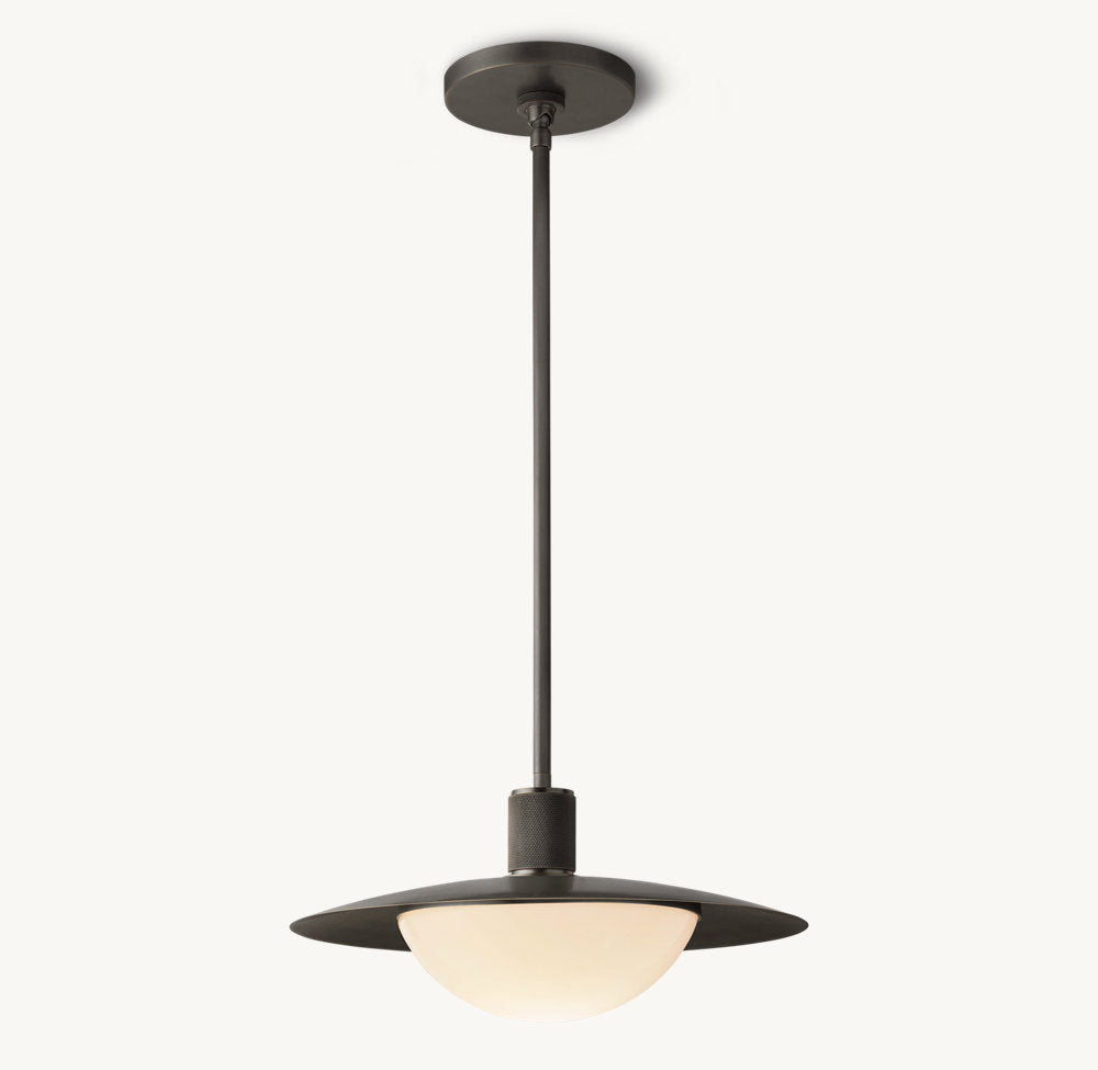 Knurled Brass Milk Glass Pendant