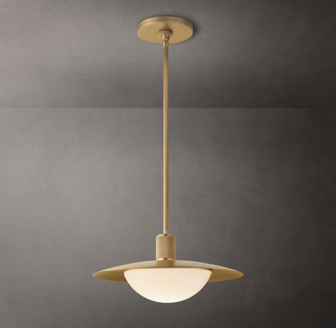 Knurled Brass Milk Glass Pendant