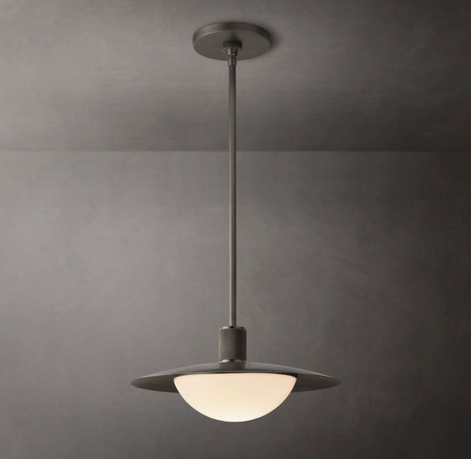 Knurled Brass Milk Glass Pendant