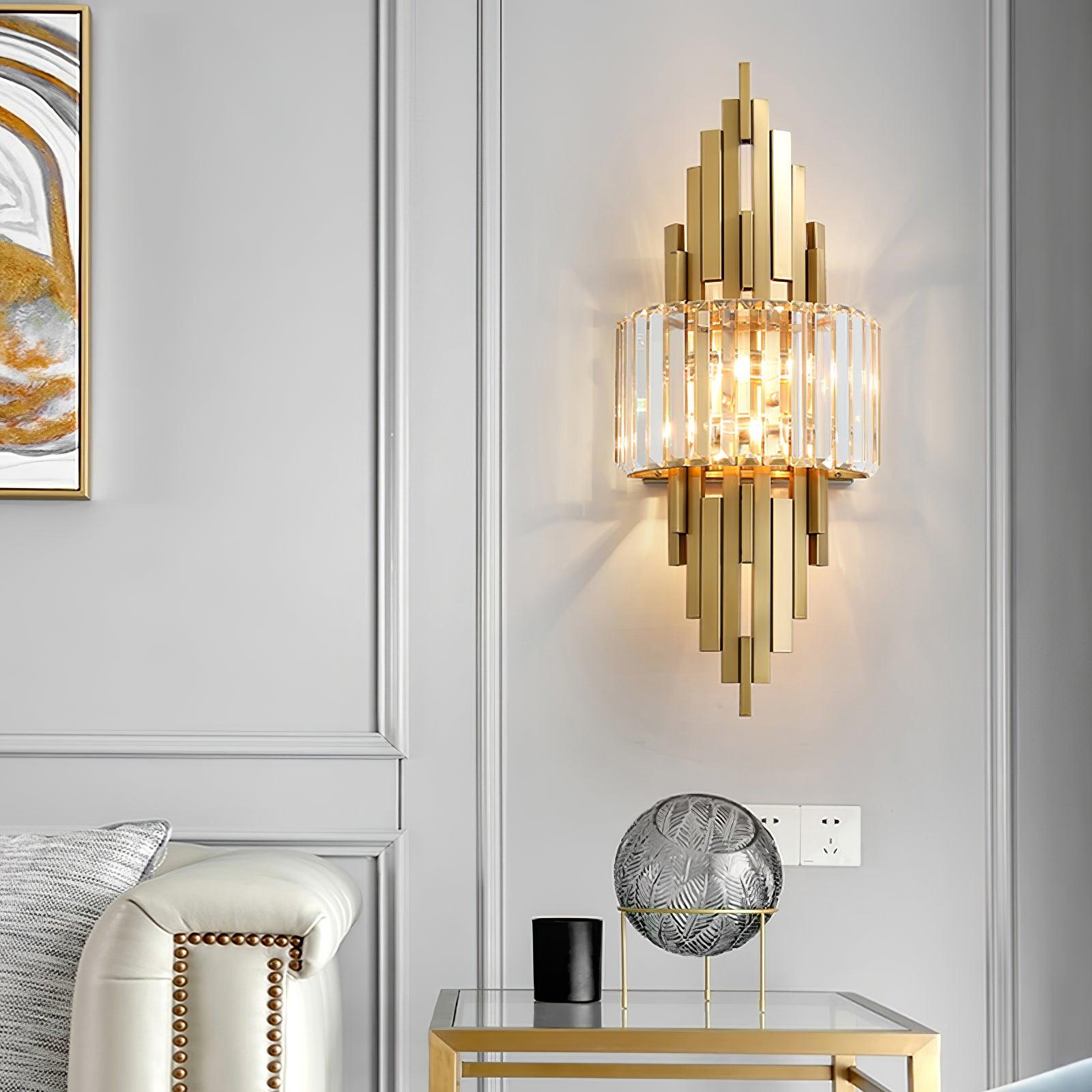 Kubica Geometric Crystal Wall Light / ∅ 9.8″ x H 15.7″ / Dia 25cm x H 40cm Set of 2 / Gold & Clear crystal glass