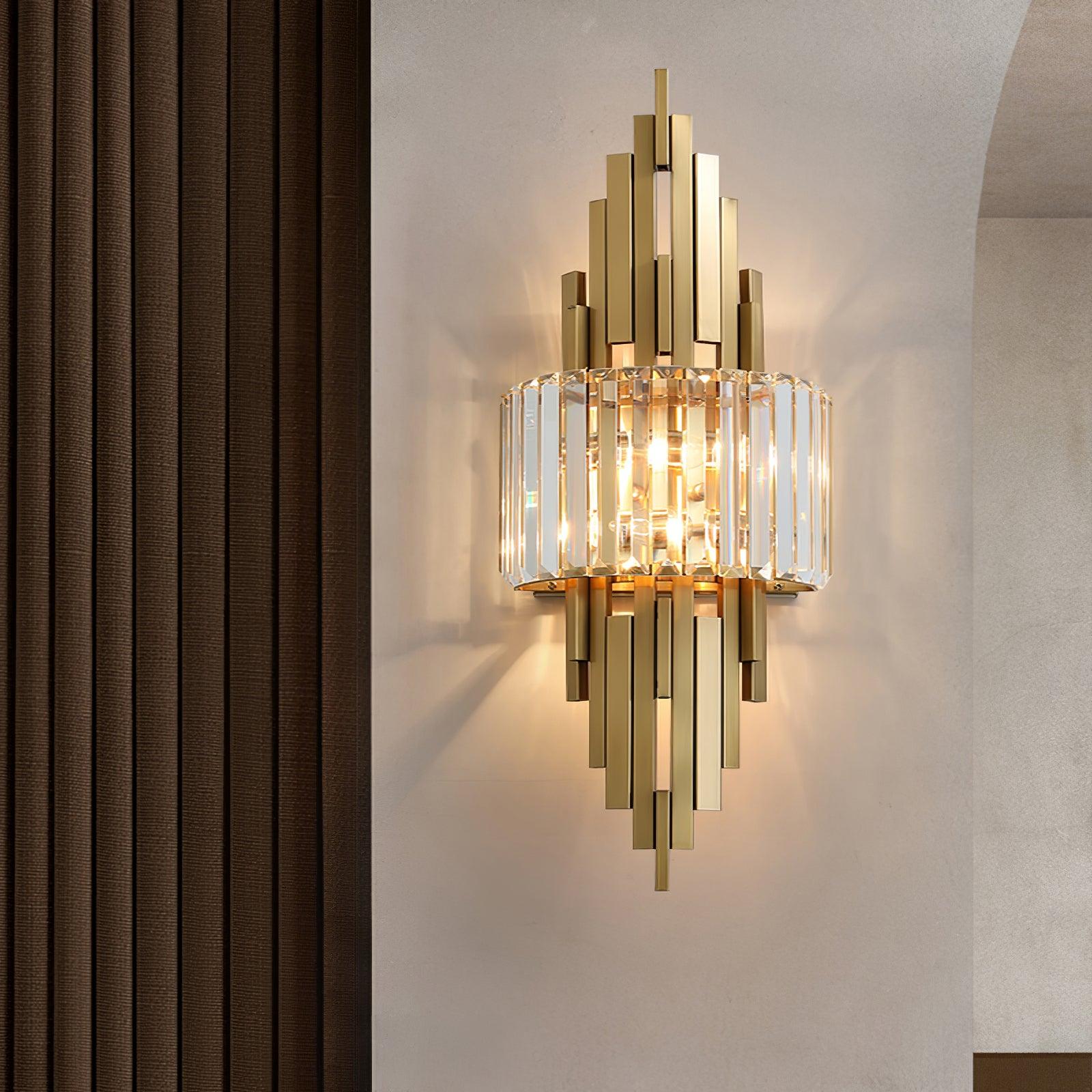 Kubica Geometric Crystal Wall Light / ∅ 9.8″ x H 25.6″ / Dia 25cm x H 65cm Set of 2 / Gold & Clear crystal glass