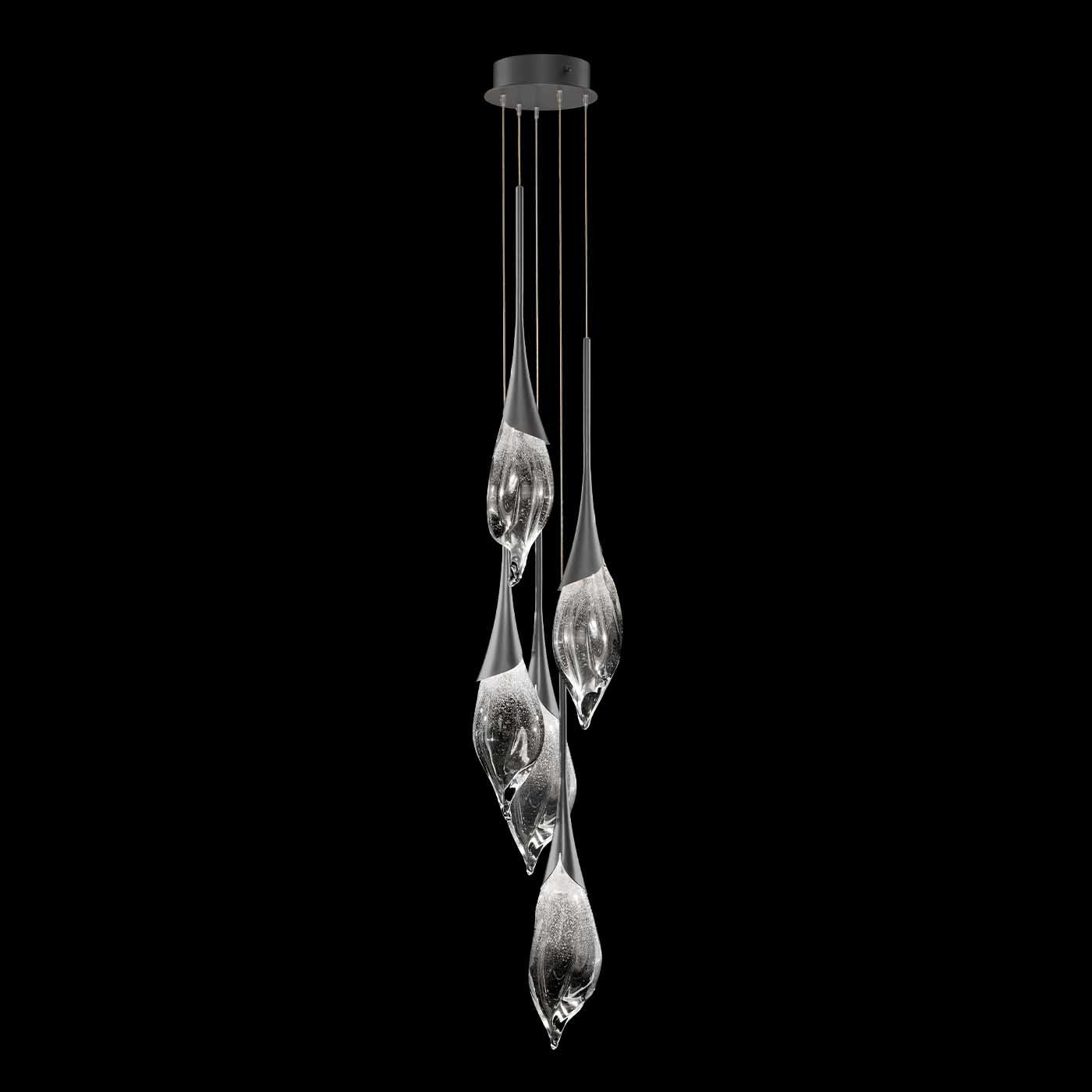 Mayu Hand-Pulled Glass Pendant / Midnight Steel