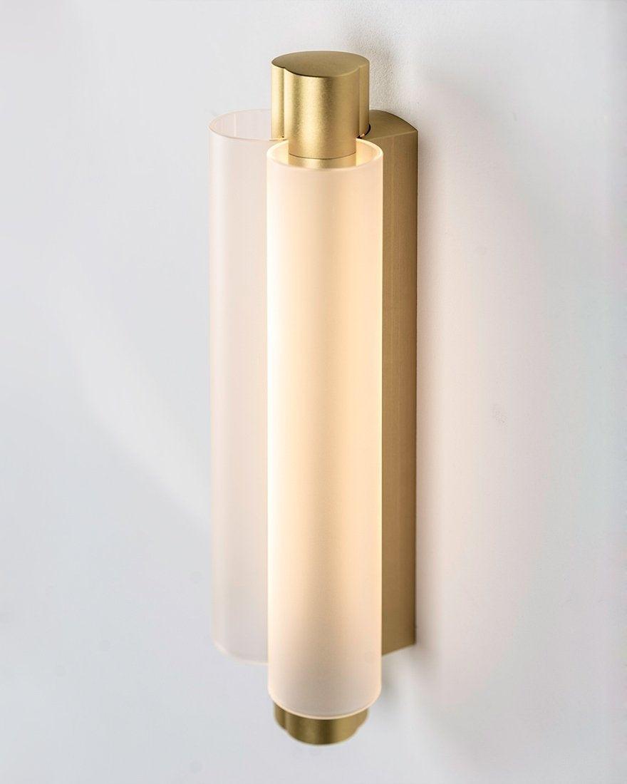 Metropol Sculptural LED Wall Light / ∅ 4.8″ x H 15″ / Dia 11cm x H 38cm Set of 2 / Gold & Frosted White / Cold Light