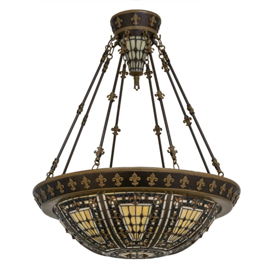 Meyda Tiffany Fleur-de-lis 4 Light 28" Wide Semi-Flush Bowl Ceiling Fixture - Copper Vein Bake / Nu Gold Finish