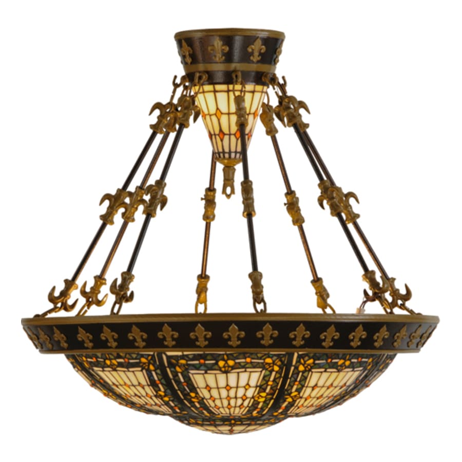 Meyda Tiffany Fleur-de-lis 4 Light 28" Wide Semi-Flush Bowl Ceiling Fixture - Copper Vein Bake / Nu Gold Finish
