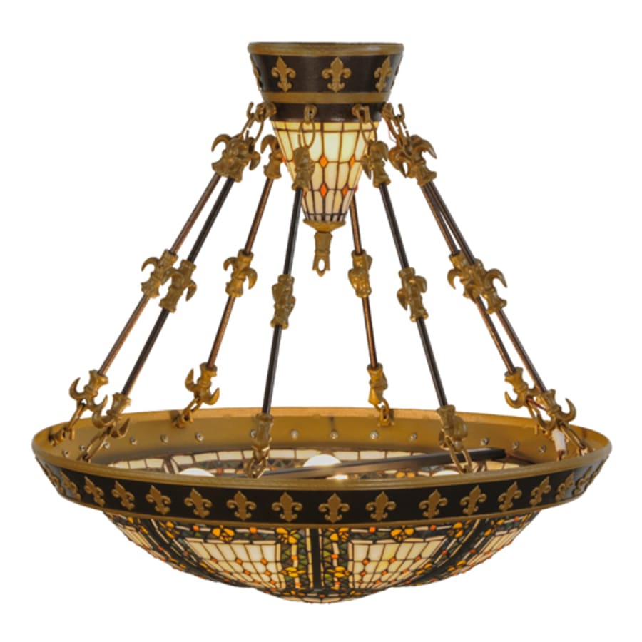 Meyda Tiffany Fleur-de-lis 4 Light 28" Wide Semi-Flush Bowl Ceiling Fixture - Copper Vein Bake / Nu Gold Finish