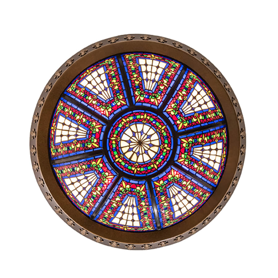 Meyda Tiffany Fleur-de-lis 4 Light 28" Wide Semi-Flush Stained Glass Bowl Ceiling Fixture - Copper Vein Bake / Nu Gold Finish