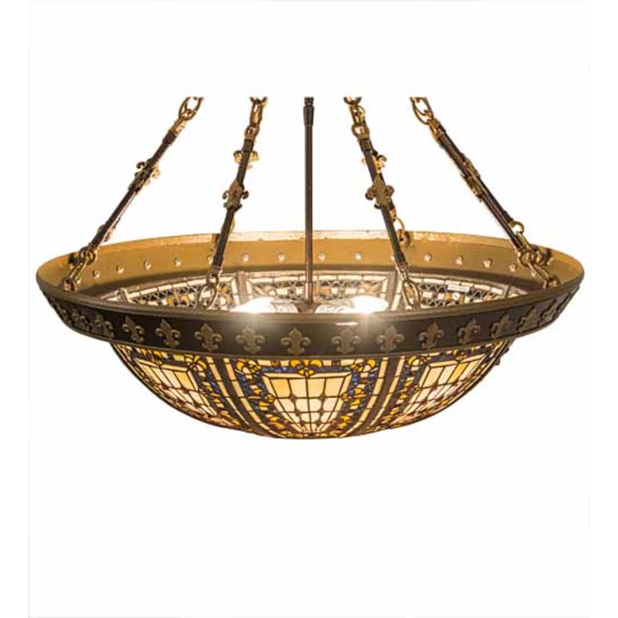 Meyda Tiffany Fleur-de-lis 4 Light 28" Wide Semi-Flush Bowl Ceiling Fixture - Copper Vein / Nu Gold Finish