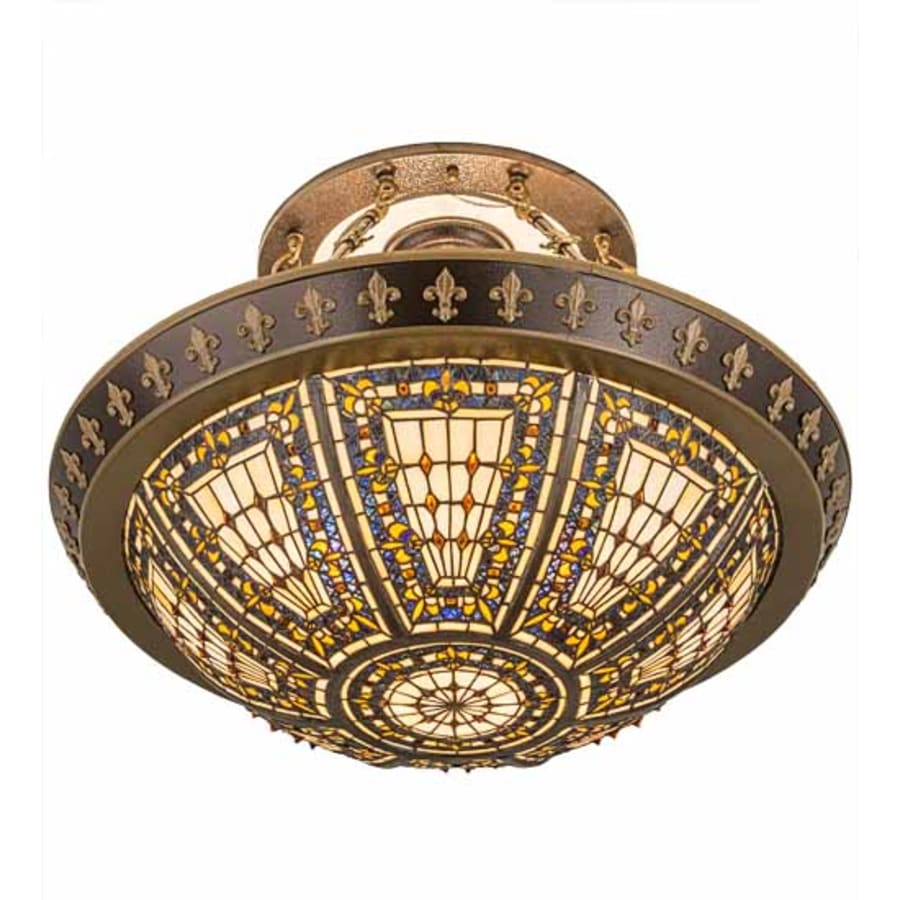 Meyda Tiffany Fleur-de-lis 4 Light 28" Wide Semi-Flush Bowl Ceiling Fixture - Copper Vein / Nu Gold Finish
