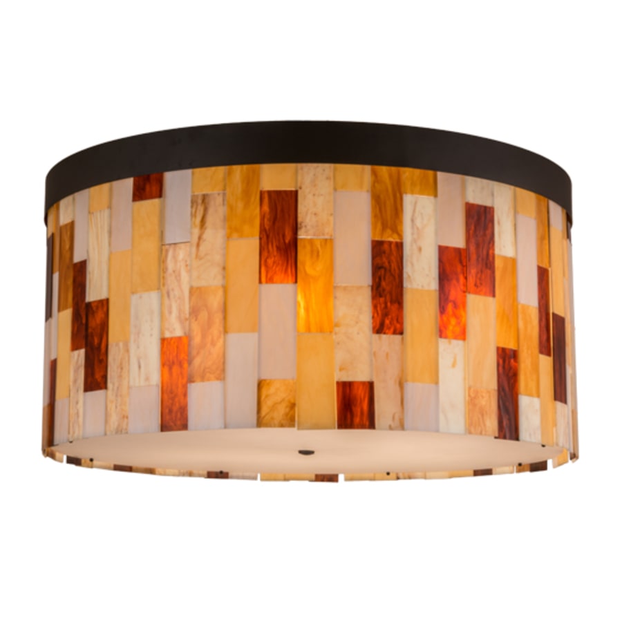 Meyda Tiffany Cilindro Calico 6 Light 24" Tall Flush Mount Drum Ceiling Fixture - Oil Rubbed Bronze Finish