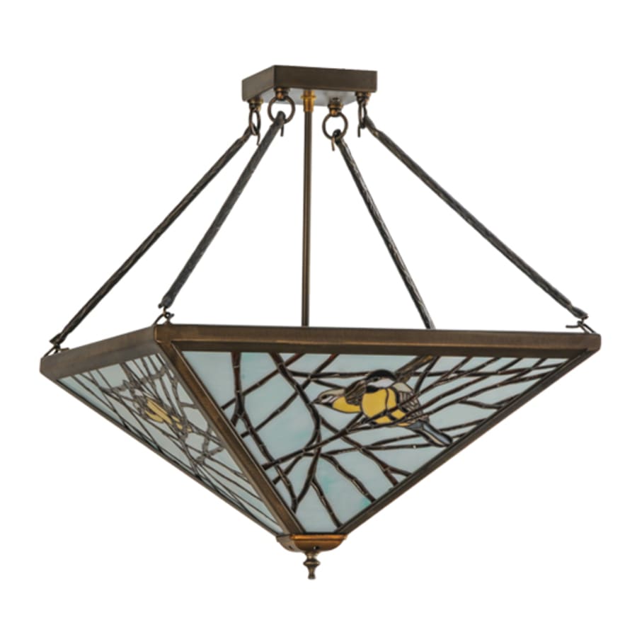 Meyda Tiffany Backyard Friends 4 Light 30" Wide Semi-Flush Ceiling Fixture with Azure Glass Shade - Antique Copper Finish