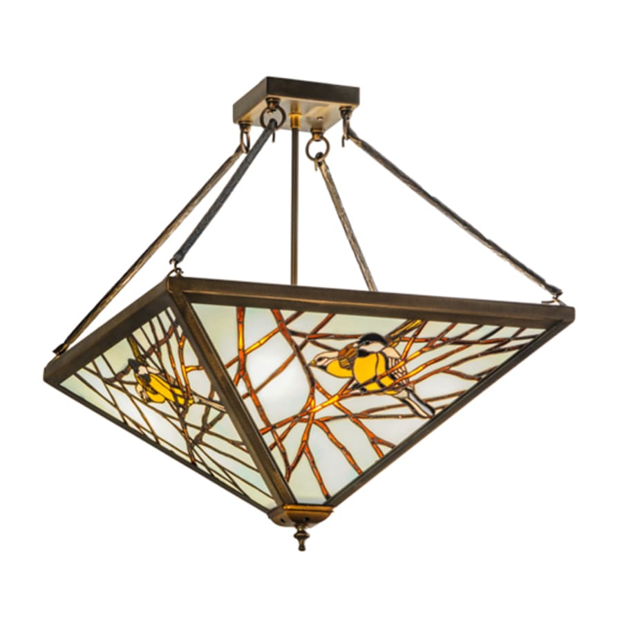 Meyda Tiffany Backyard Friends 4 Light 30" Wide Semi-Flush Ceiling Fixture with Azure Glass Shade - Antique Copper Finish