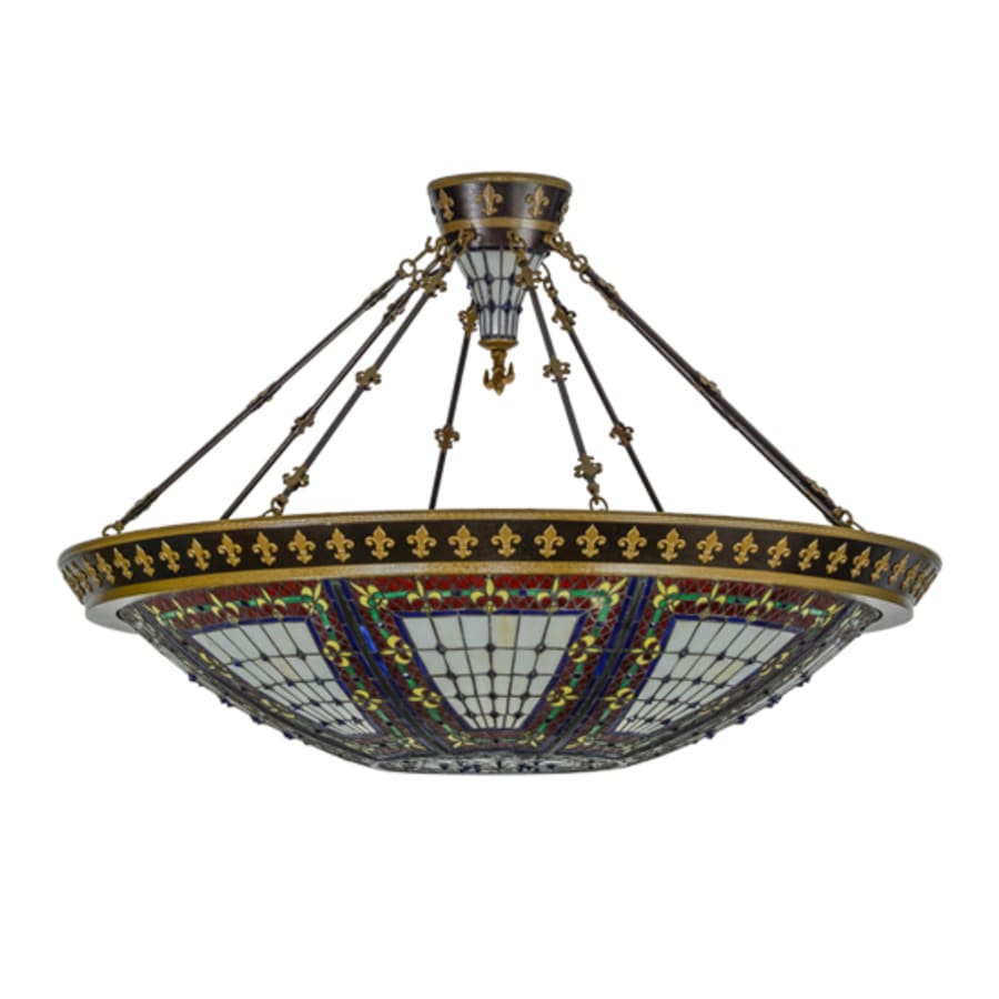 Meyda Tiffany Fleur-de-lis 8 Light 45" Wide Semi-Flush Colorful Stained Glass Bowl Ceiling Fixture - Copper Vein Finish