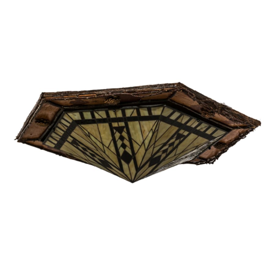 Meyda Tiffany Sonoma 6 Light 36" Wide Flush Mount Ceiling Fixture - Red Rust / Natural Wood Finish
