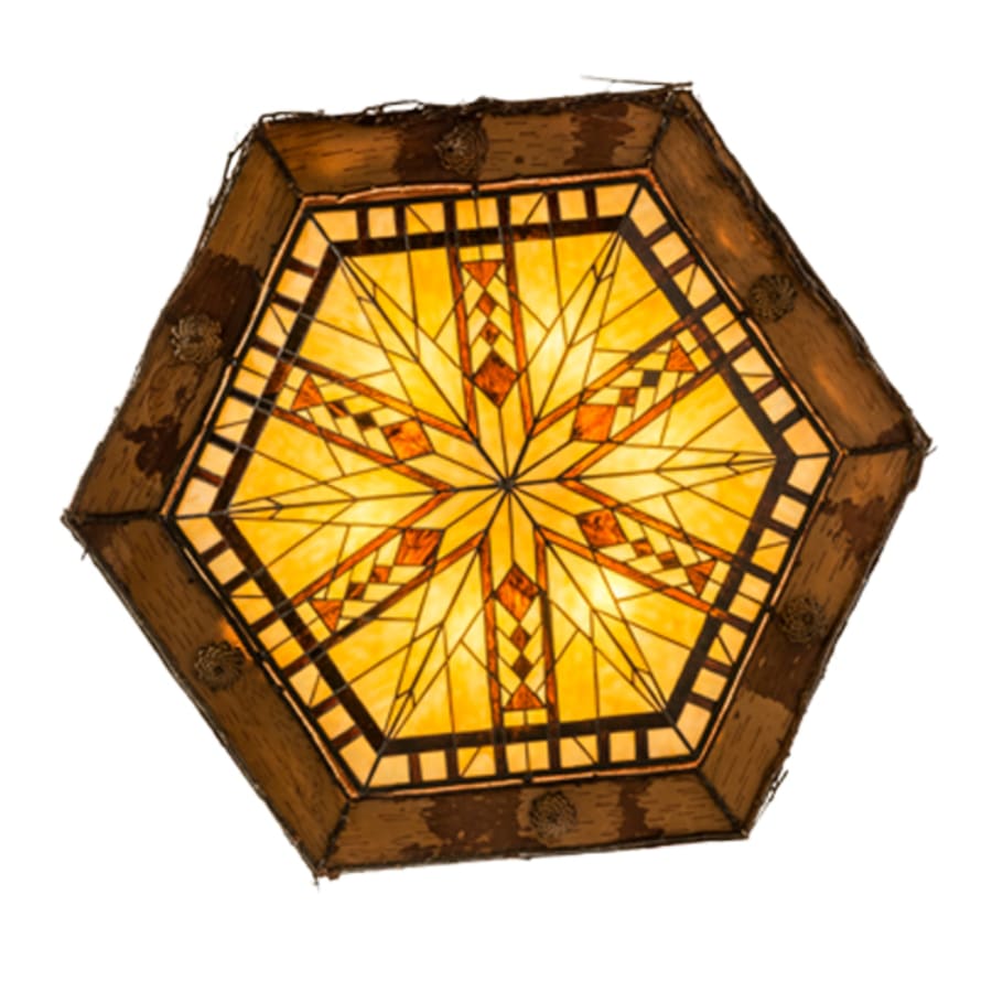 Meyda Tiffany Sonoma 6 Light 36" Wide Flush Mount Ceiling Fixture - Red Rust / Natural Wood Finish