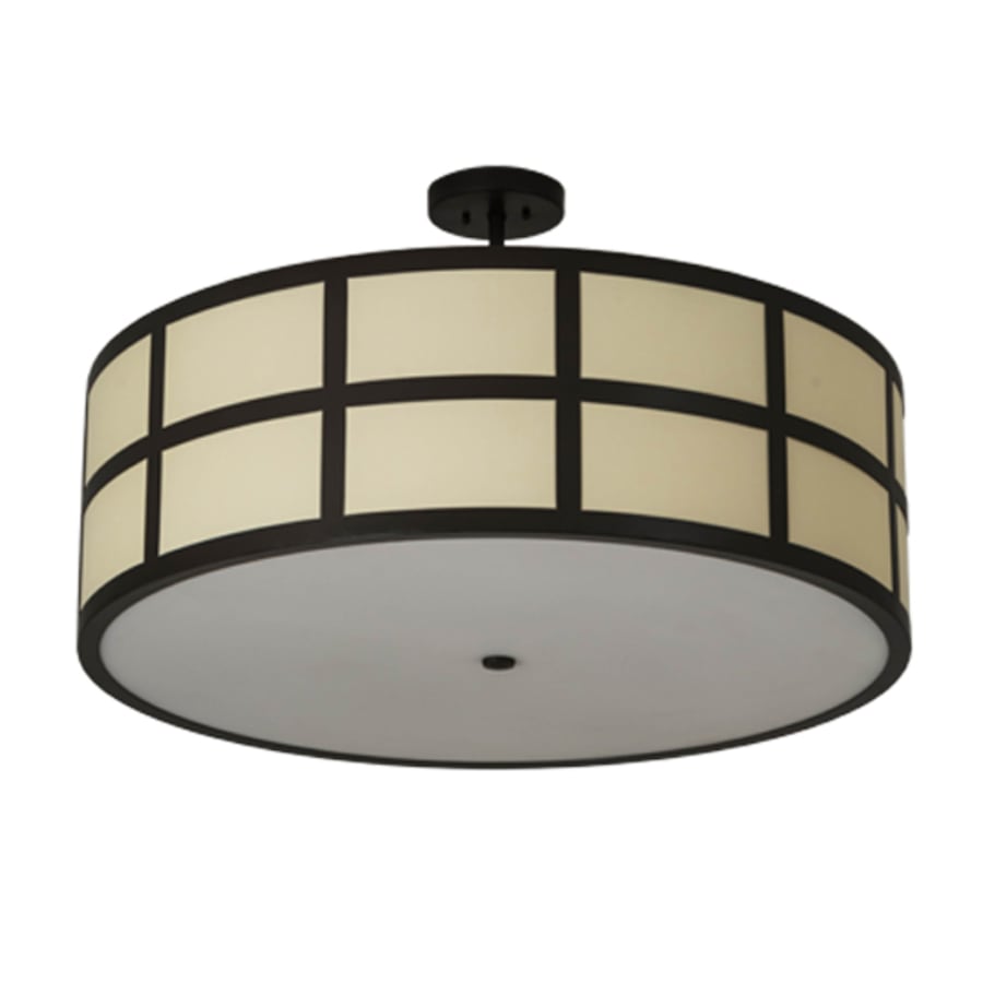 Meyda Tiffany Cilindro Barnabas 6 Light 36" Wide Semi-Flush Drum Ceiling Fixture with Linen Textrene Shade - Timeless Bronze Finish