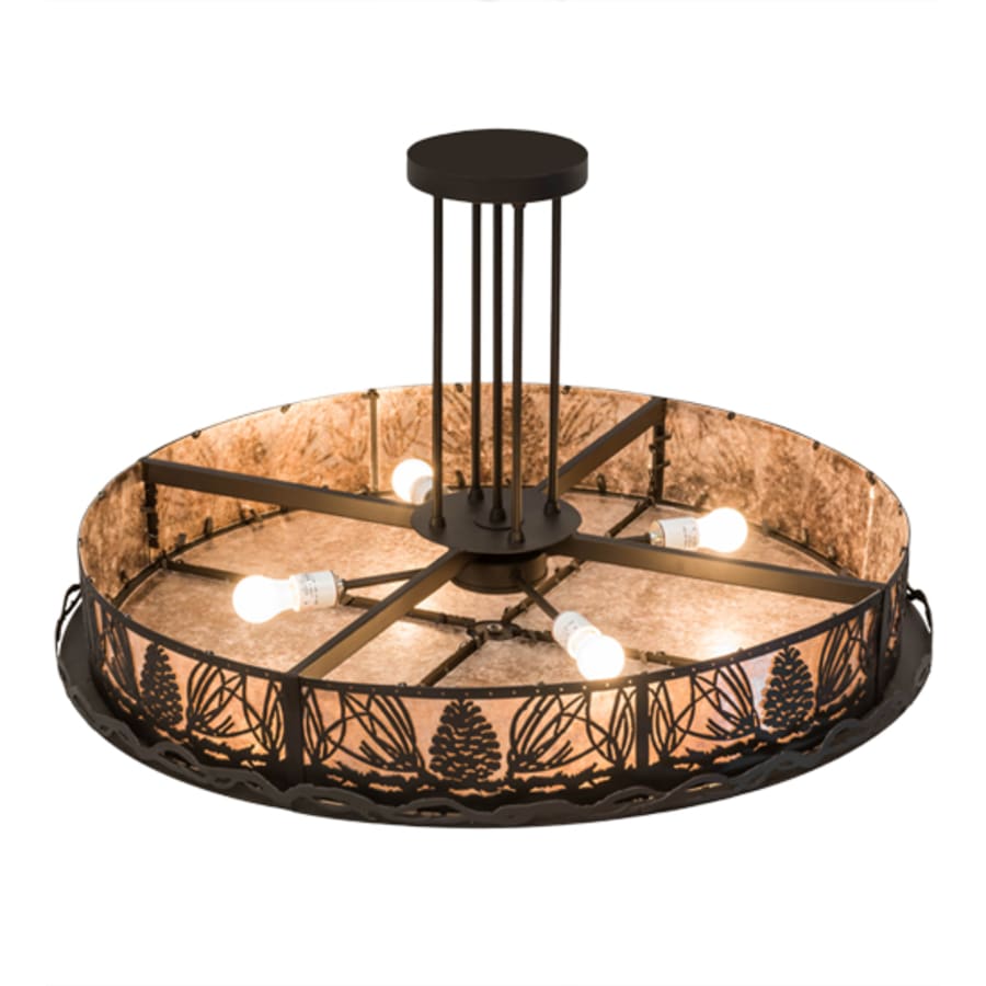 Meyda Tiffany Mountain Pine 4 Light 36" Wide Semi-Flush Drum Ceiling Fixture - Oil Rubbed Bronze Finish
