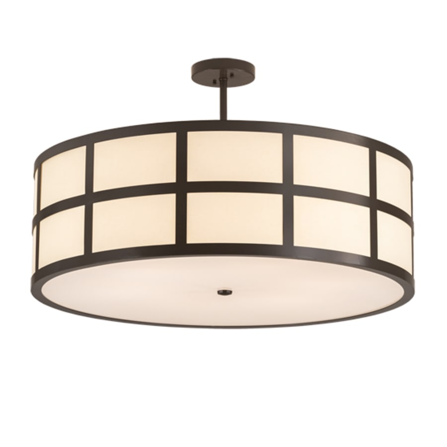 Meyda Tiffany Cilindro Barnabas 6 Light 36" Wide Semi-Flush Drum Ceiling Fixture with Beige Textrene Shade - Timeless Bronze Finish