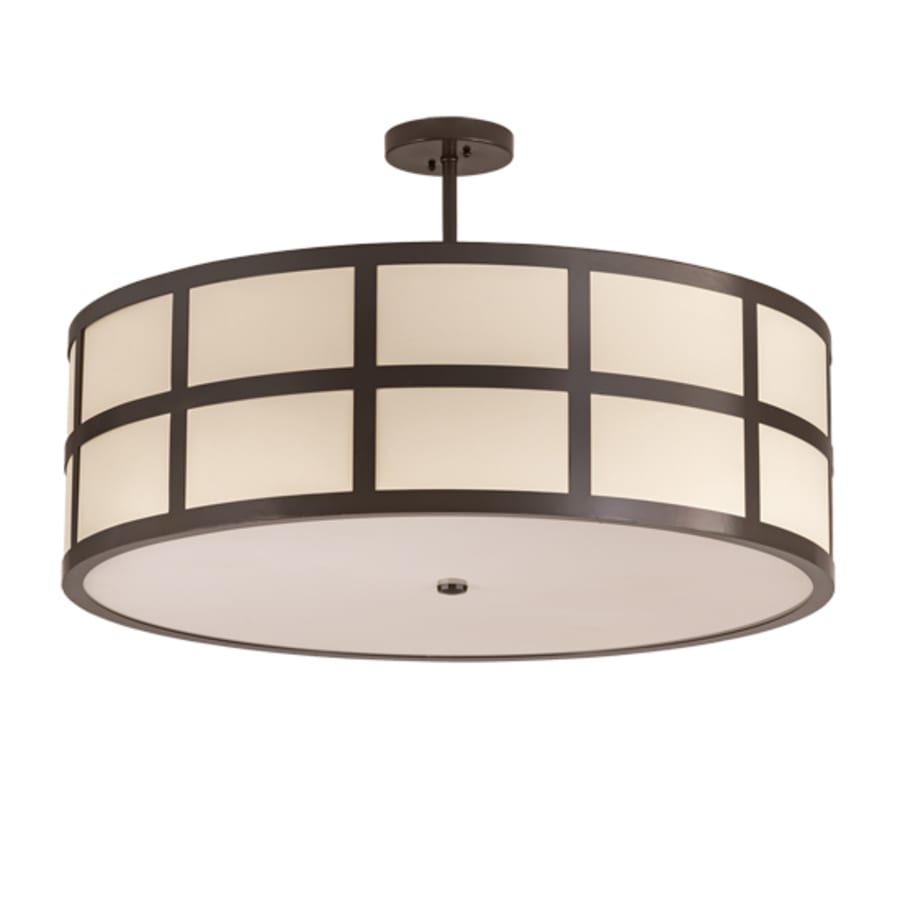 Meyda Tiffany Cilindro Barnabas 6 Light 36" Wide Semi-Flush Drum Ceiling Fixture with Beige Textrene Shade - Timeless Bronze Finish