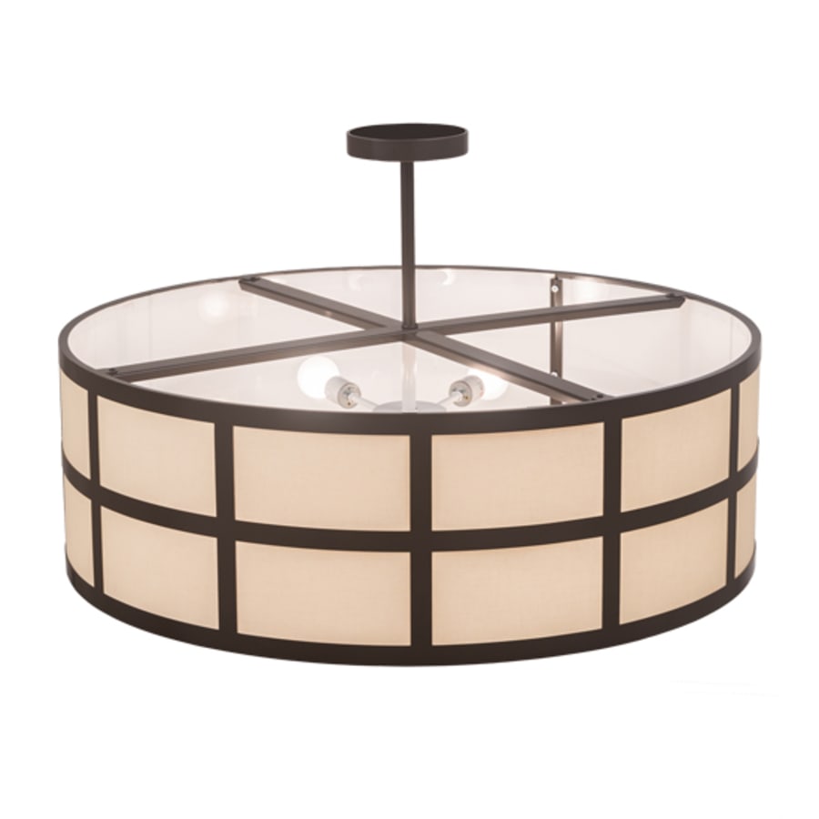 Meyda Tiffany Cilindro Barnabas 6 Light 36" Wide Semi-Flush Drum Ceiling Fixture with Beige Textrene Shade - Timeless Bronze Finish