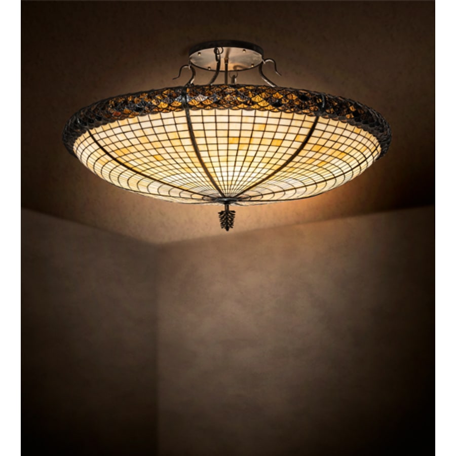 Meyda Tiffany Pinecone 6 Light 42" Wide Semi-Flush Bowl Ceiling Fixture