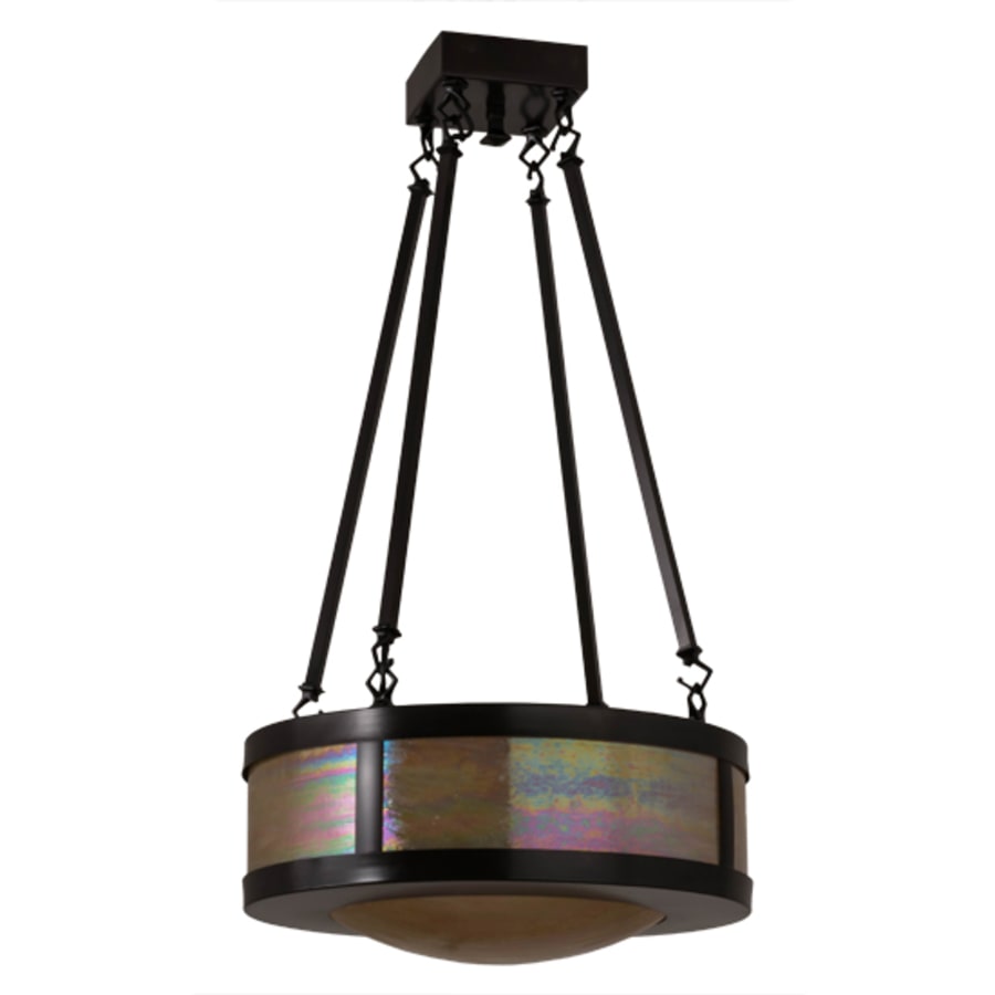 Meyda Tiffany Pomona 4 Light 18" Wide Semi-Flush Drum Ceiling Fixture with Iridized Glass Shade - Craftsman Brown Finish