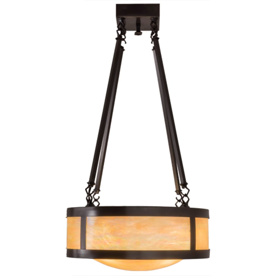 Meyda Tiffany Pomona 4 Light 18" Wide Semi-Flush Drum Ceiling Fixture with Iridized Glass Shade - Craftsman Brown Finish