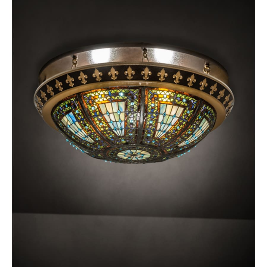 Meyda Tiffany Fleur-de-lis 4 Light 28" Wide Semi-Flush Bowl Ceiling Fixture - Copper Vein / Antique Gold Finish