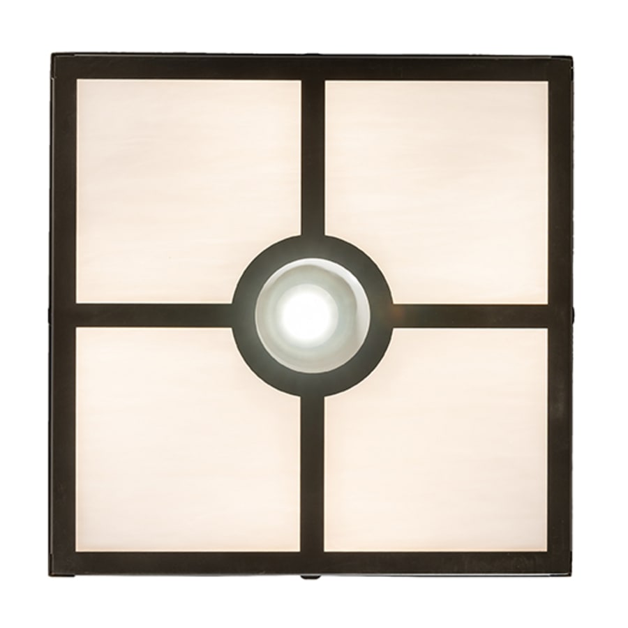 Meyda Tiffany Kungsholm 4 Light 26" Wide Flush Mount Square Ceiling Fixture with Blue Glass Shade - Craftsman Brown Finish