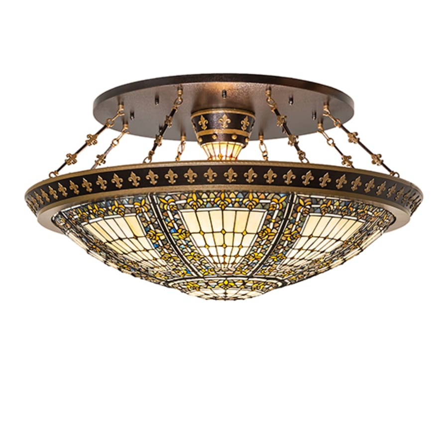 Meyda Tiffany Fleur-de-lis 8 Light 45" Wide Semi-Flush Bowl Ceiling Fixture - Copper Vein / Nu Gold Finish