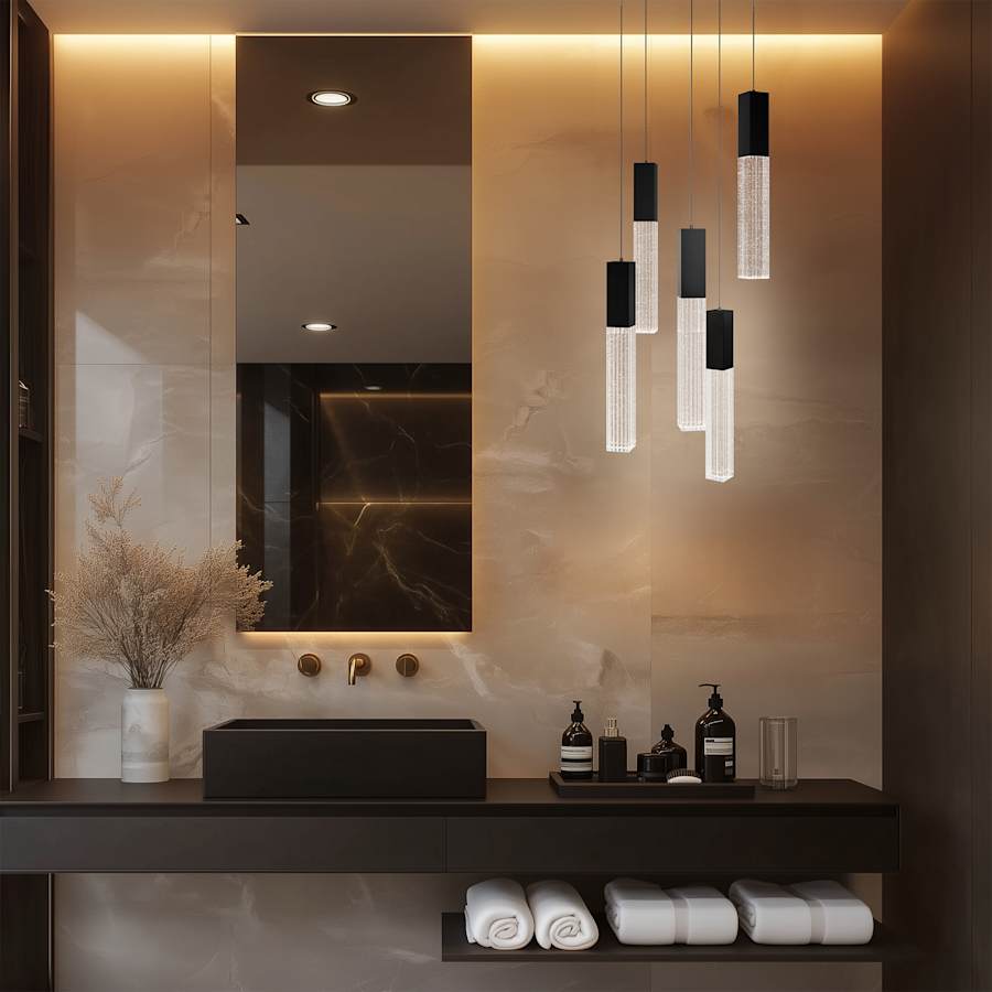 Modern Forms Cinema 25" Wide LED Crystal Multi Light Pendant with Clear, Seedy Crystal Shades