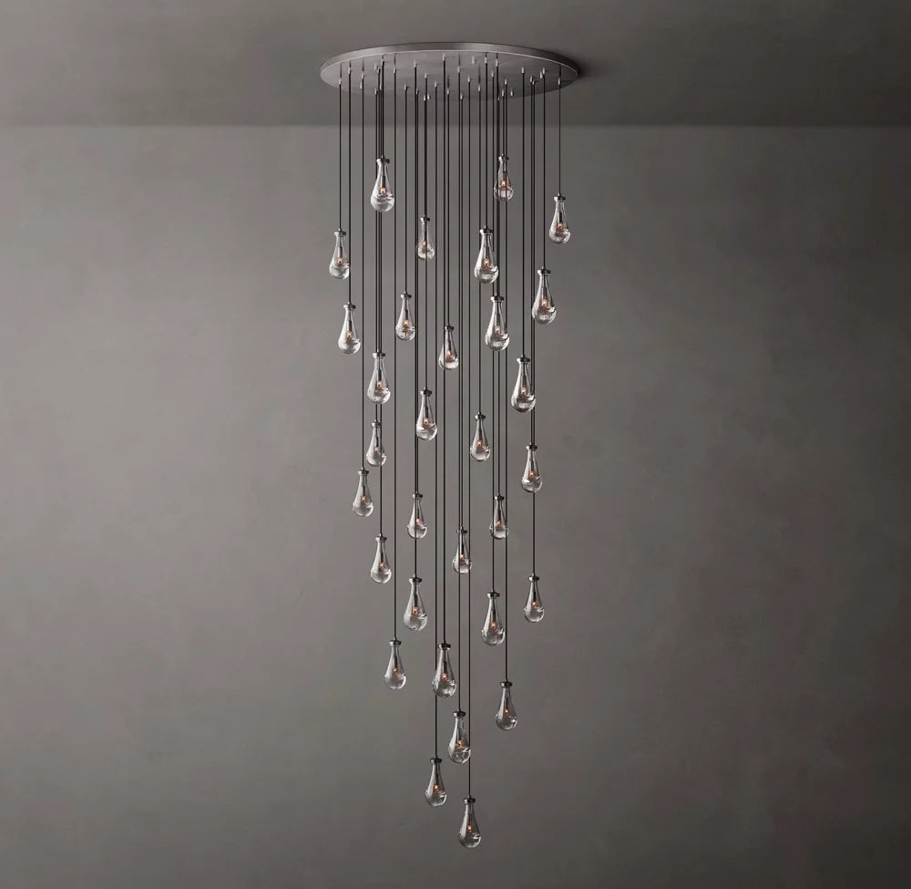 Monumental Artisan Glass Rain Chandelier