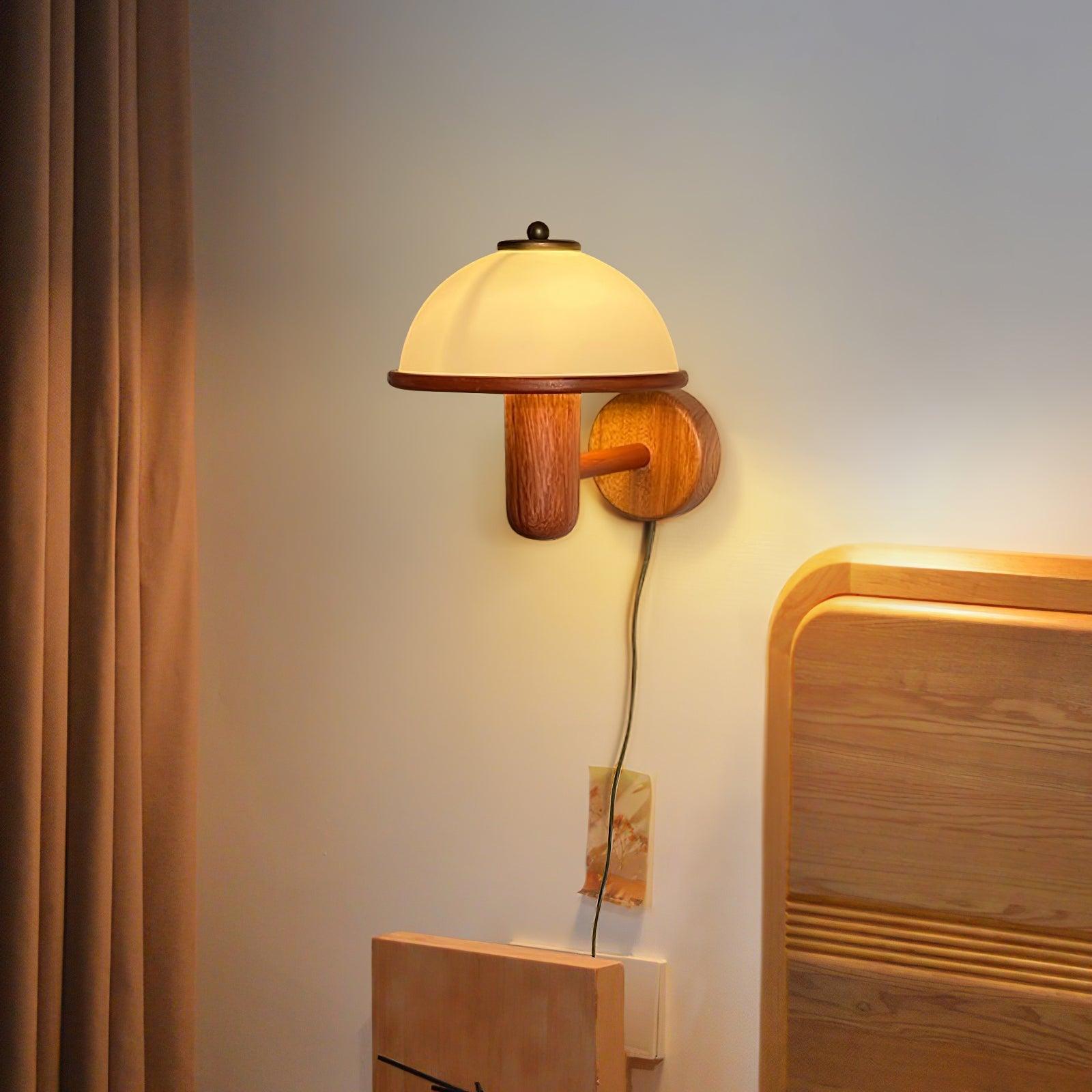 Oak Mushroom Wall Lamp / ∅ 7.9″ x H 11″  /Dia 20cm x H 28cm / Dark Oak Color / UK Plug