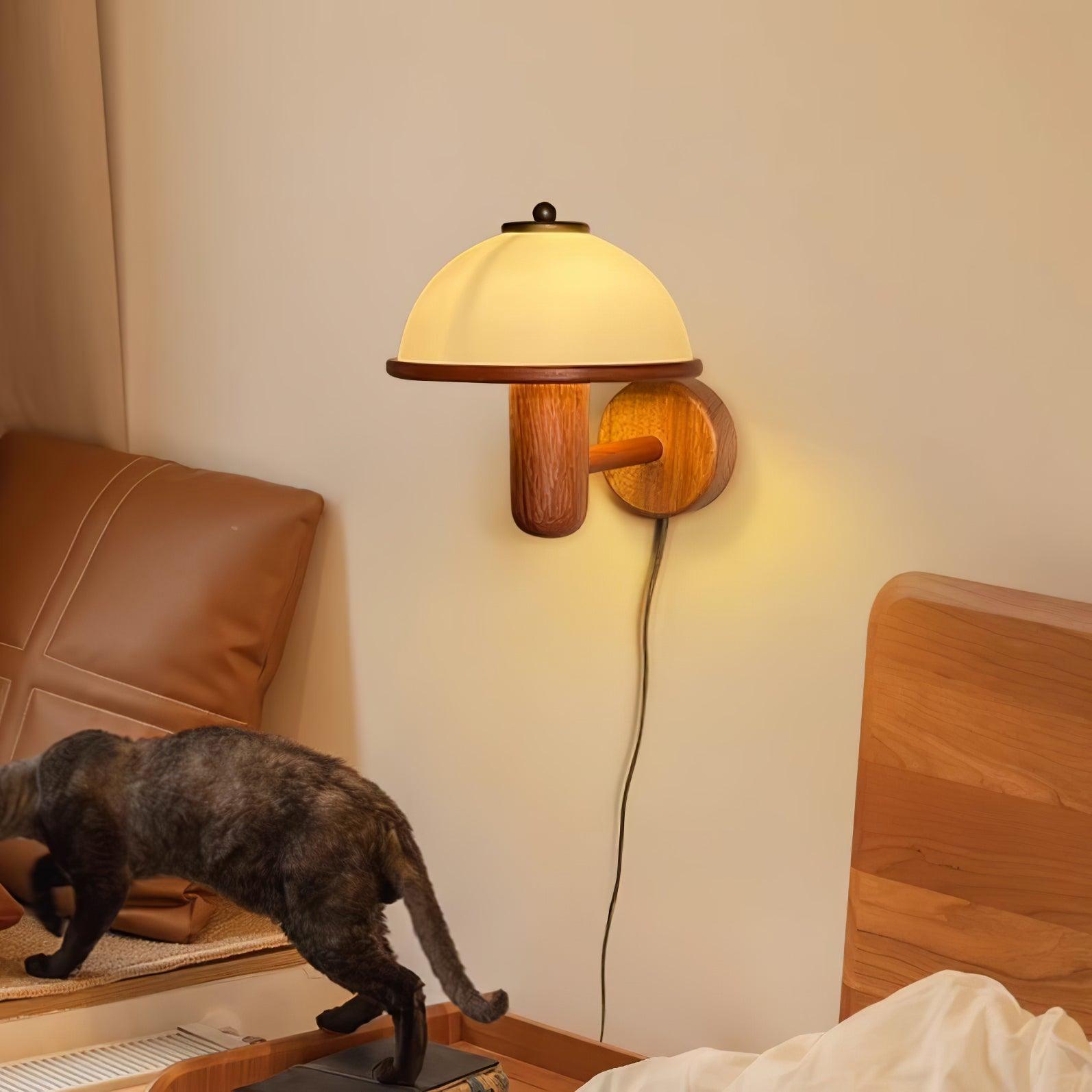 Oak Mushroom Wall Lamp / ∅ 7.9″ x H 11″  /Dia 20cm x H 28cm / Dark Oak Color / AU Plug