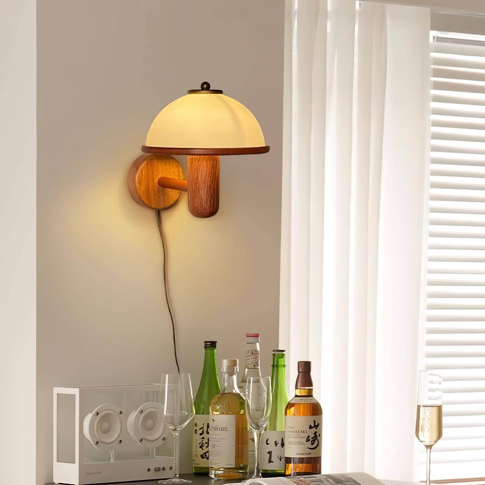 Oak Mushroom Wall Lamp / ∅ 7.9″ x H 11″  /Dia 20cm x H 28cm Set of 2 / Dark Oak Color / US Plug