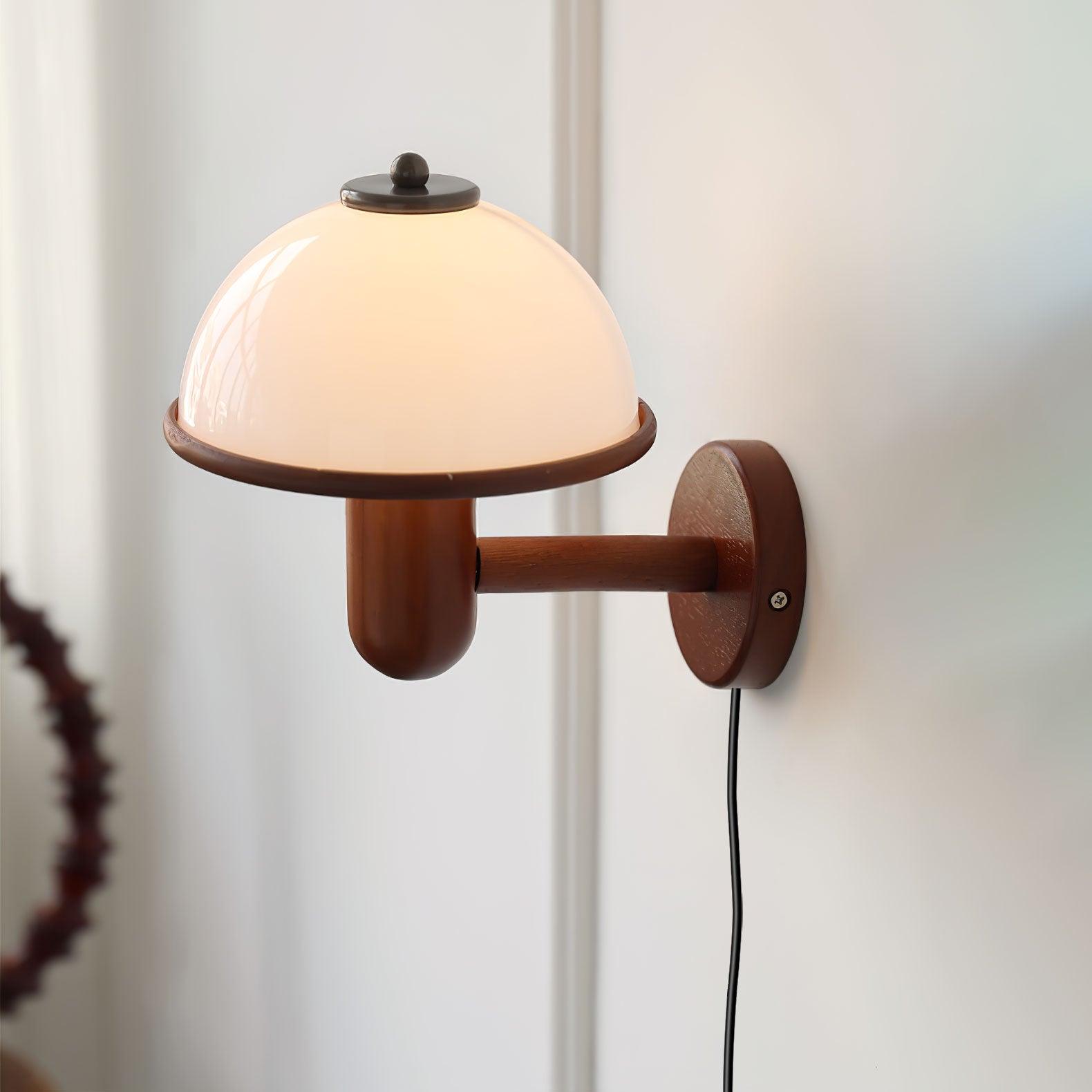Oak Mushroom Wall Lamp / ∅ 7.9″ x H 11″  /Dia 20cm x H 28cm Set of 2 / Dark Oak Color / UK Plug
