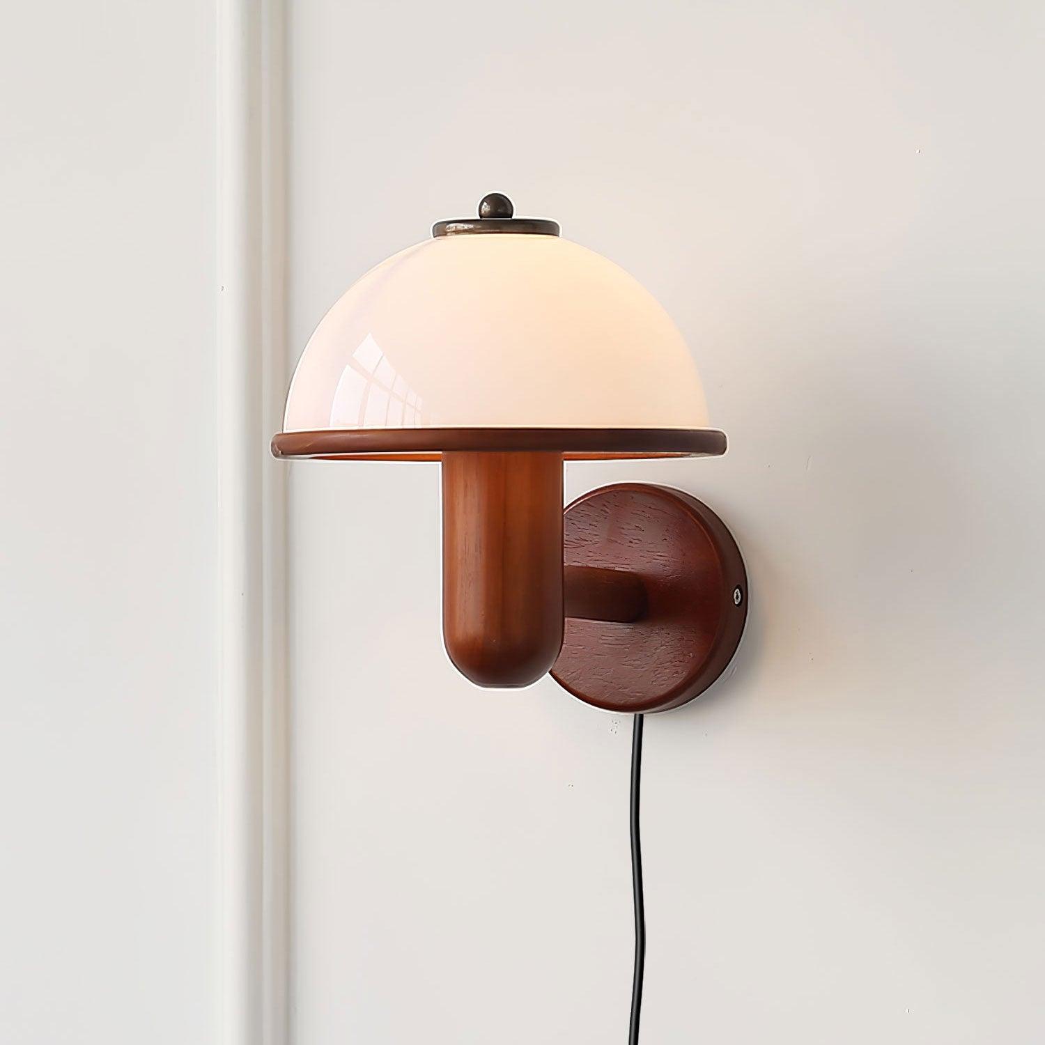 Oak Mushroom Wall Lamp / ∅ 7.9″ x H 11″  /Dia 20cm x H 28cm Set of 2 / Dark Oak Color / AU Plug