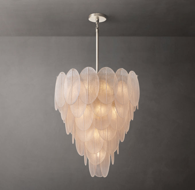 Pebbled Glass Disc Tiered Chandelier