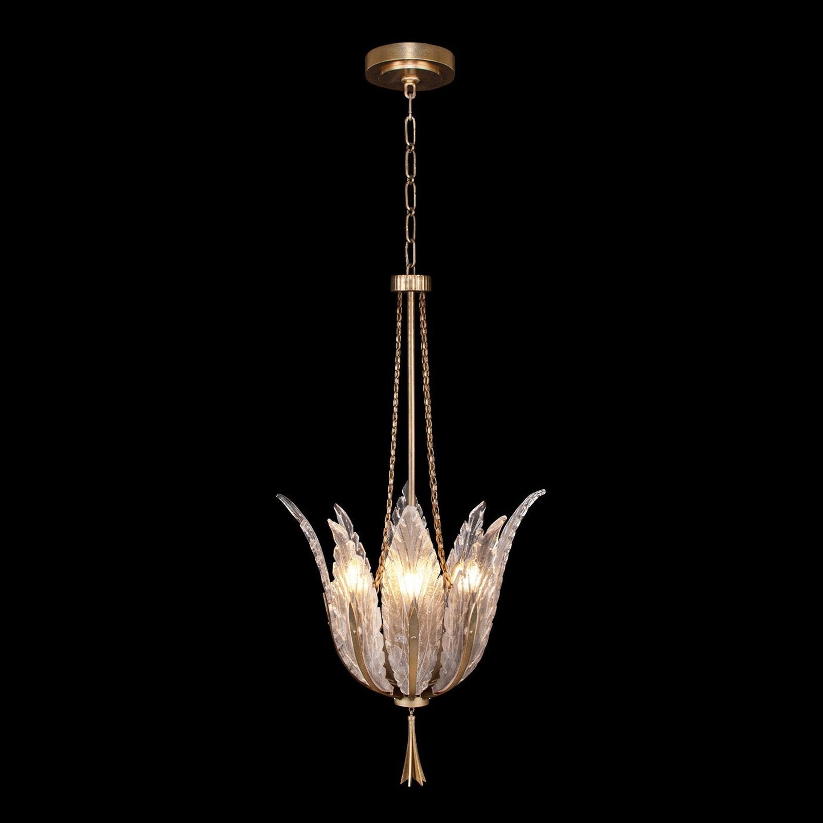Plume Handblown Glass Pendant / Dichroic Feathers / Gold