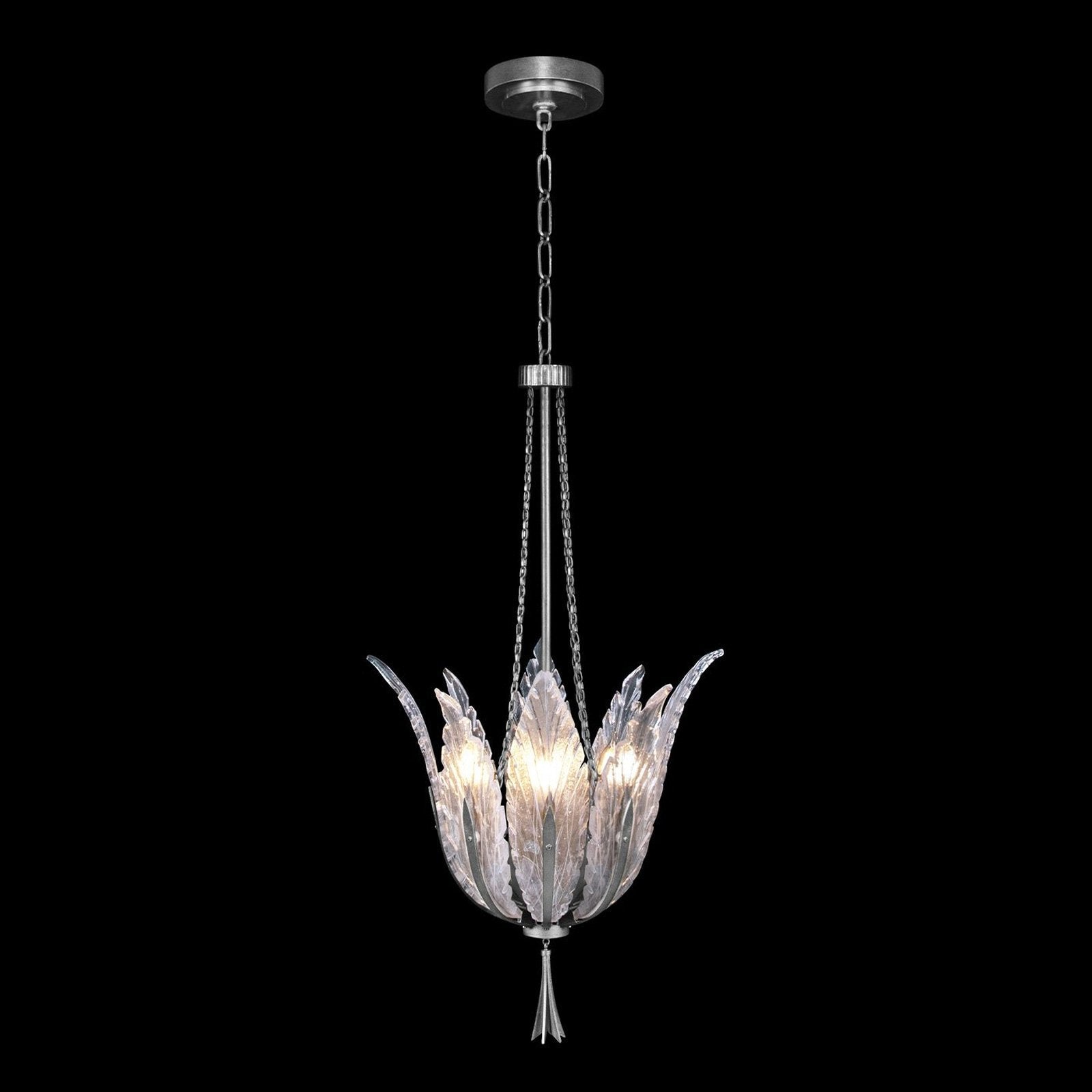 Plume Handblown Glass Pendant / White Feathers / Gold