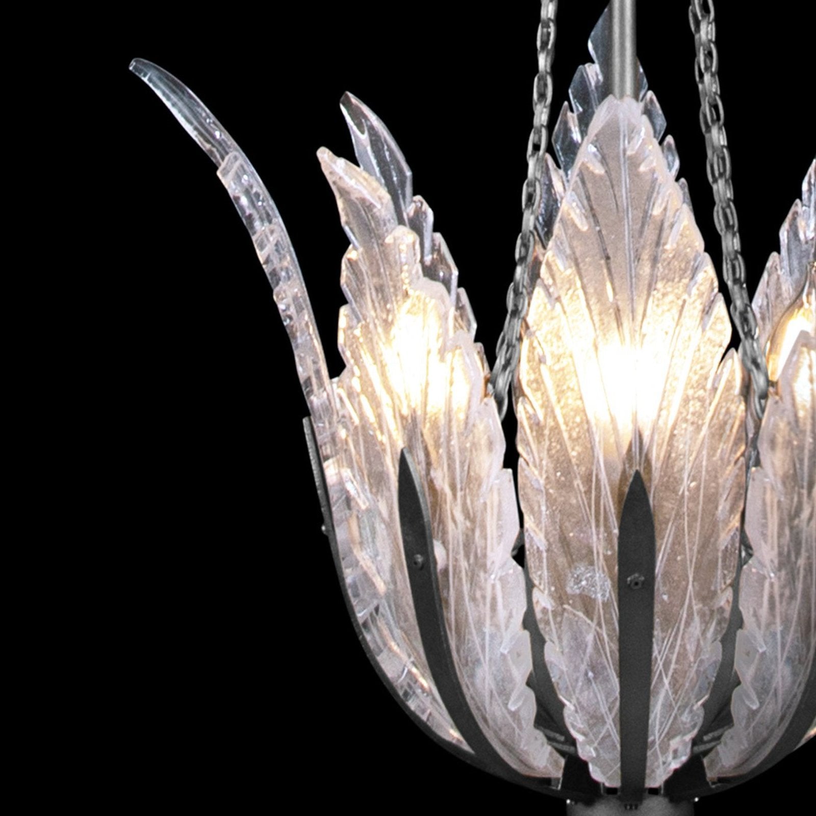Plume Handblown Glass Pendant / White Feathers / Silver