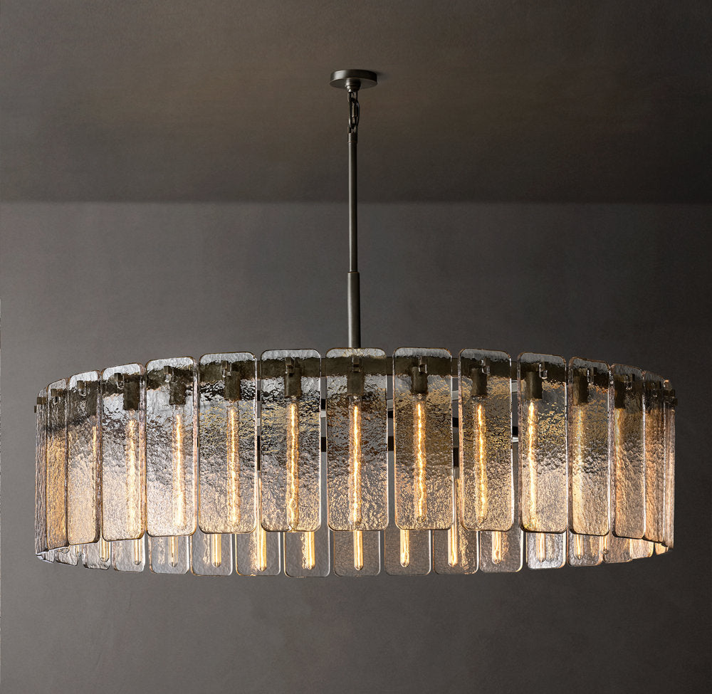 Rippled Glass Architectural Drum Chandelier